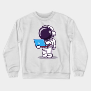 Cute Astronaut Working On Laptop (2) Crewneck Sweatshirt